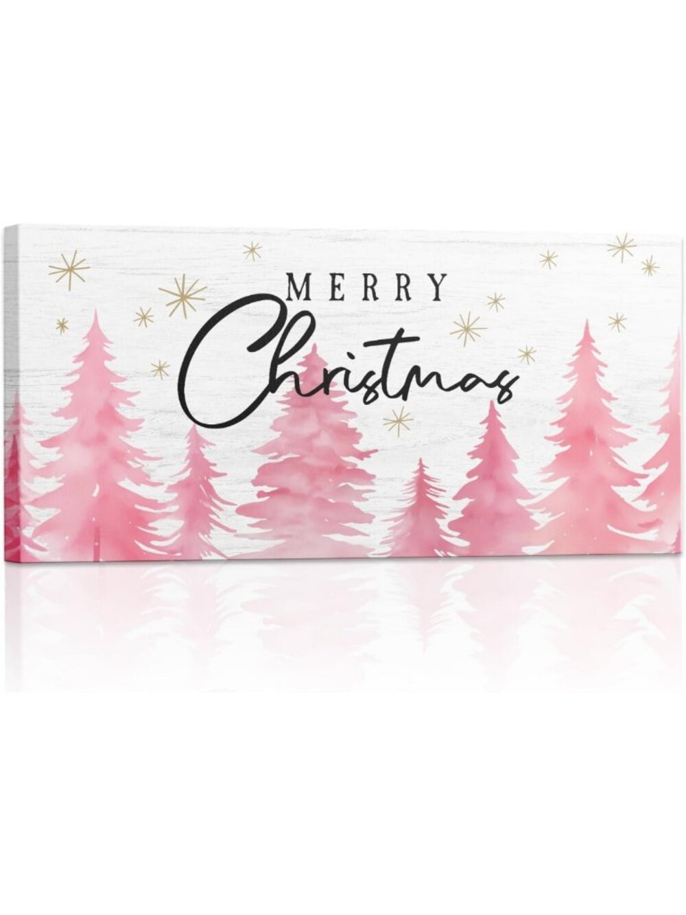 Large Pink and Gold Rustic Merry Christmas Tree Wall Art Canvas Decor 40x20